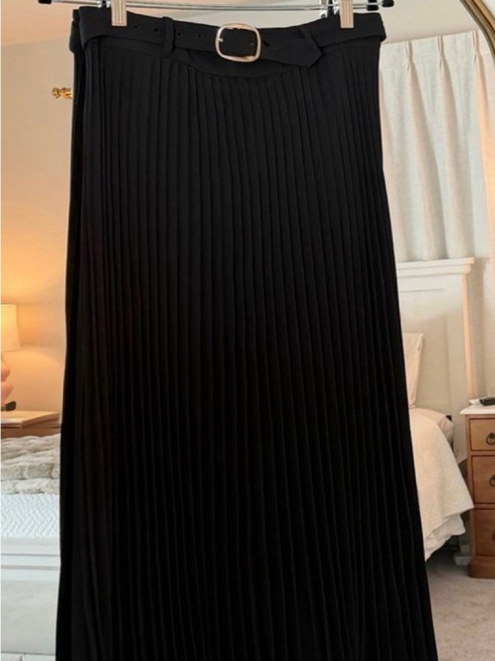 Ann Taylor Black Pleated Midi Skirt with Belt